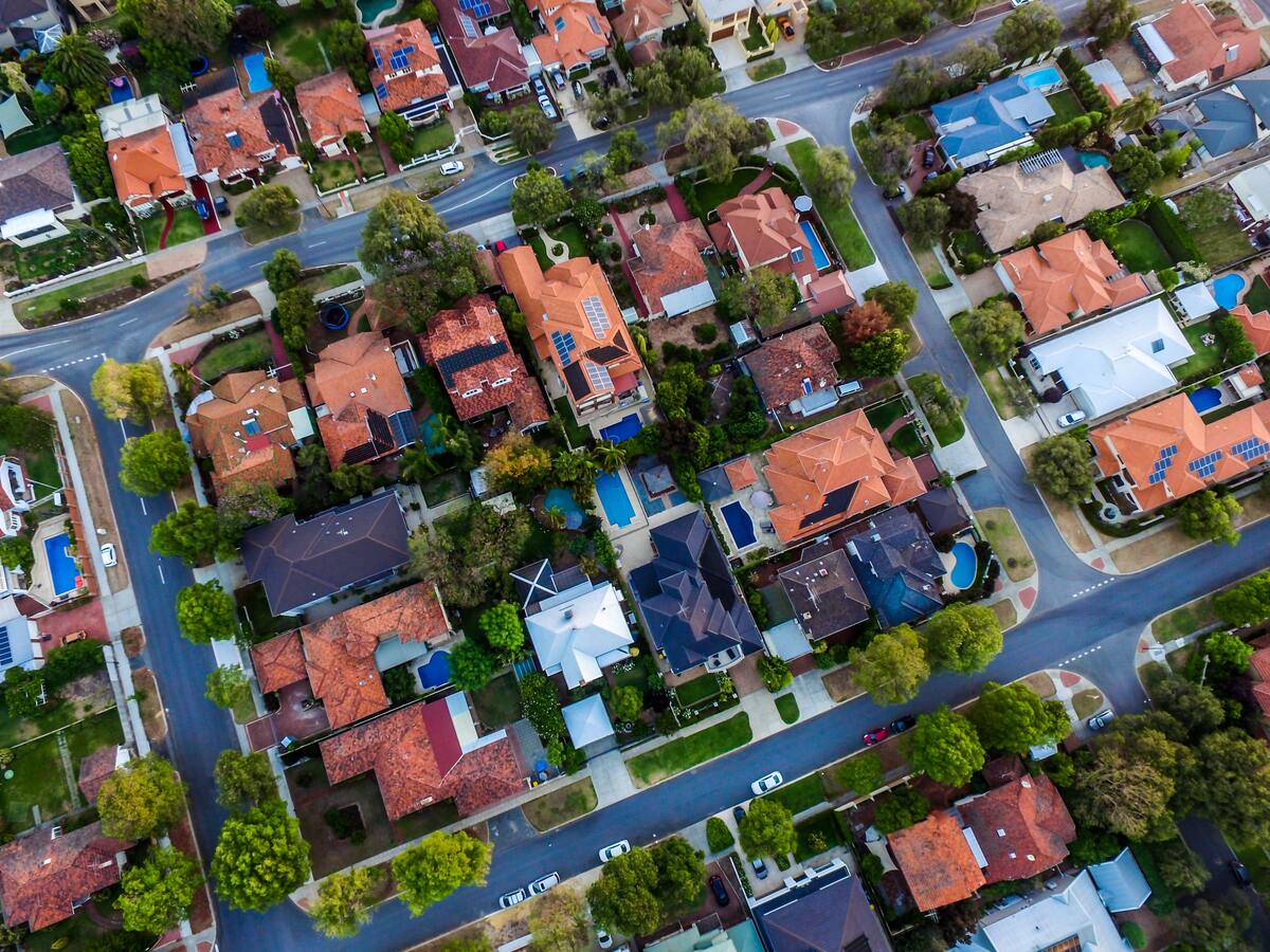 Neighborhood with a row of homes