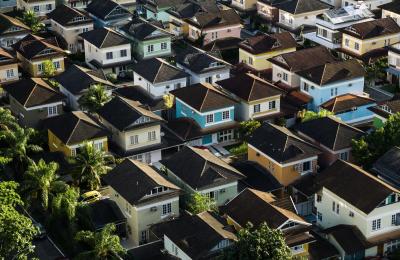 Neighborhood with a row of homes