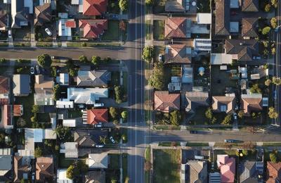 Neighborhood with a row of homes