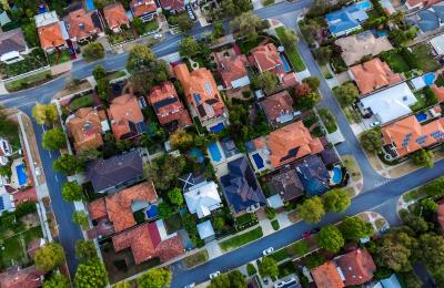 Neighborhood with a row of homes